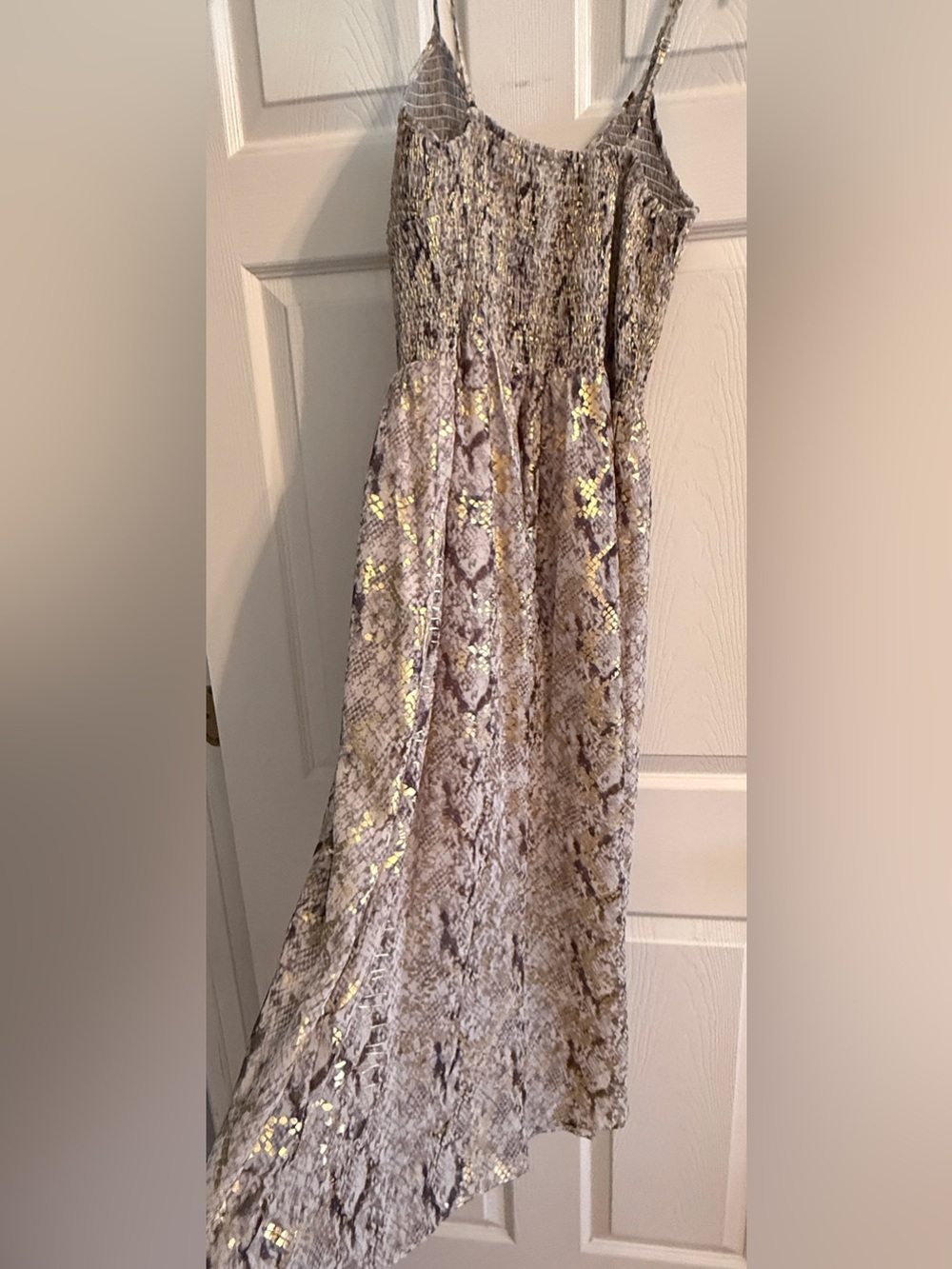 Mystree Beige and Gold Snake-Print Maxi Dress